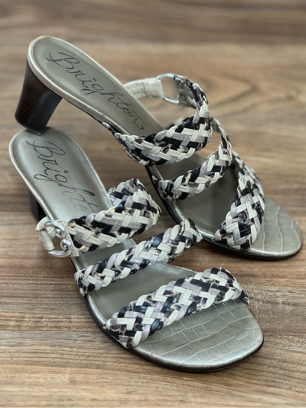 Brighton Tress Braided Leather Heeled Slide Sandals Women’s 8.5M
